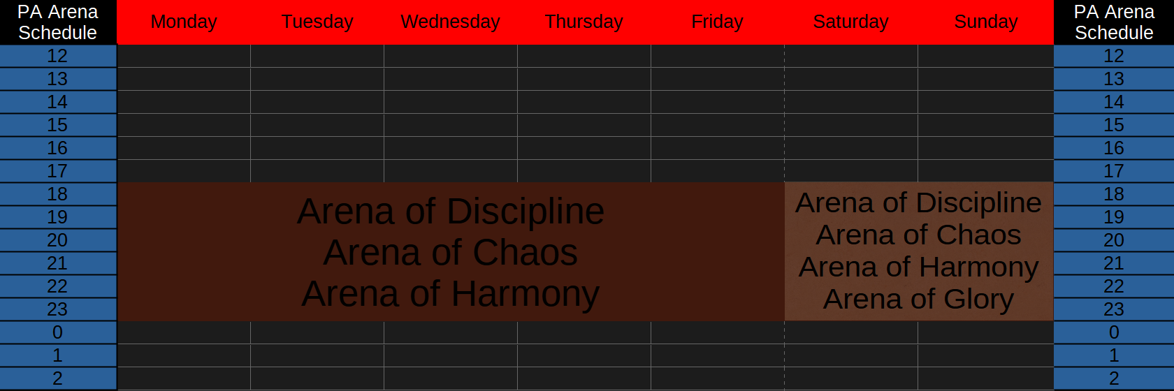 Play Aion Arenas Schedule
